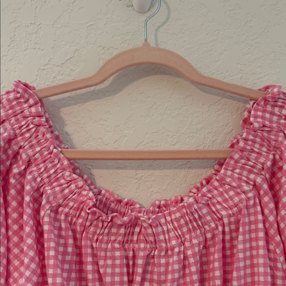 ❤️🔥EUC 100% Cotton Chic Pink Checkered Cropped Blouse - Picture 6 of 12